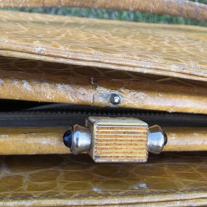 Vintage Saks Fifth Avenue Yellow Exotic Leather Handbag 1950s France Mid Century