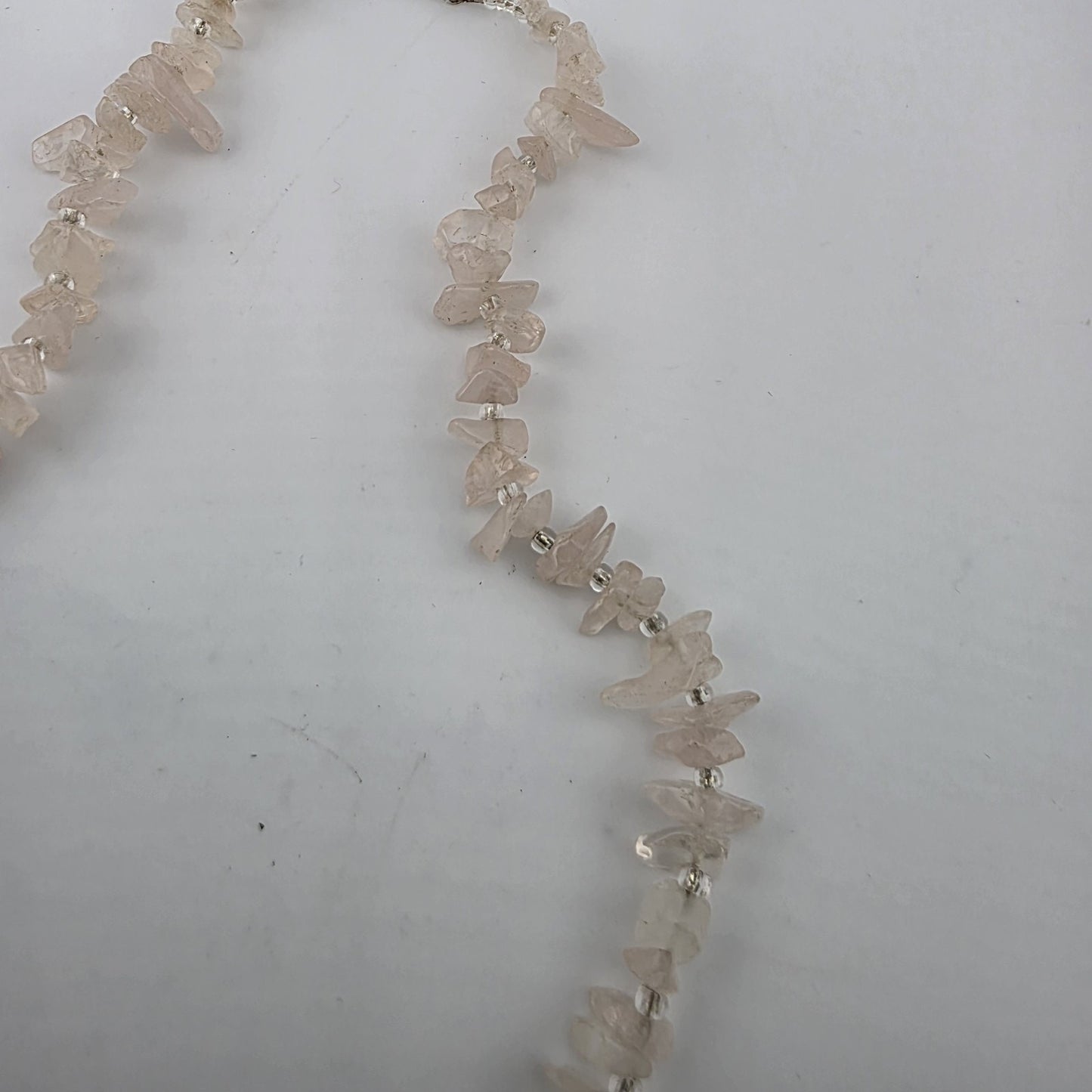 Rose Quartz Chip Necklace 20” Pink Gemstone Beaded Healing Boho