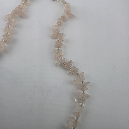 Rose Quartz Chip Necklace 20” Pink Gemstone Beaded Healing Boho