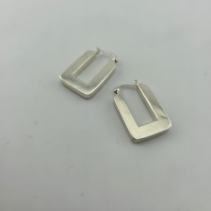 Sterling Silver 925 Rectangle Hoop Earrings Minimalist Geometric Dangle