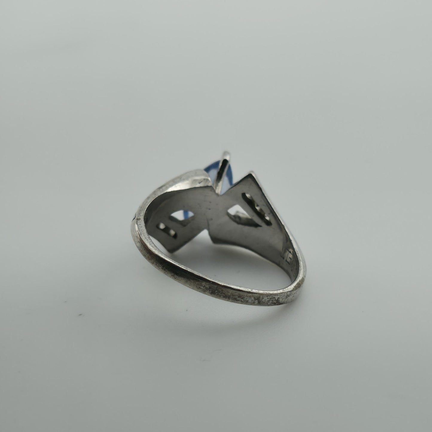 ELT Sterling Silver Blue Marquise Stone Ring Art Deco Style Size 6.25 Vintage