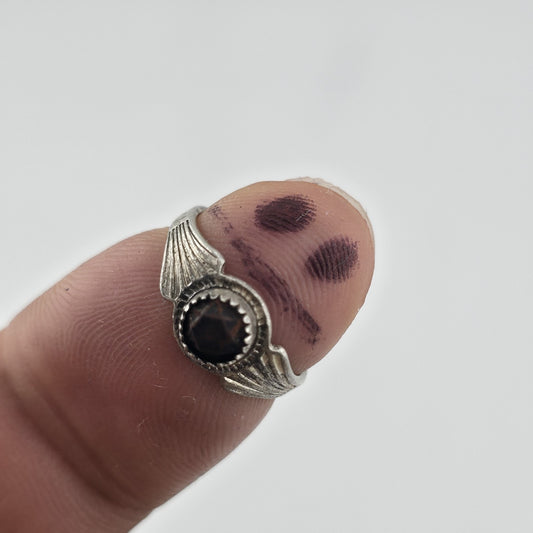 Vintage Mid Century Sterling Silver Petite Garnet Ring Size 5 Retro Minimalist