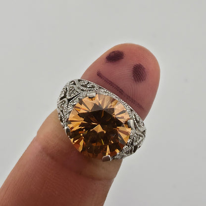 Esposito ESPO Ring Sterling 925 Silver Jubilee Champagne CZ Size 6 Vintage