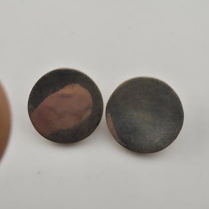 Vintage 925 Sterling Silver Round Disc Stud Earrings Modernist Minimalist Large