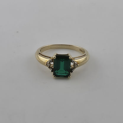 14K Yellow Gold Lab Emerald Ring Diamond Accents Size 6.75 Jewelry