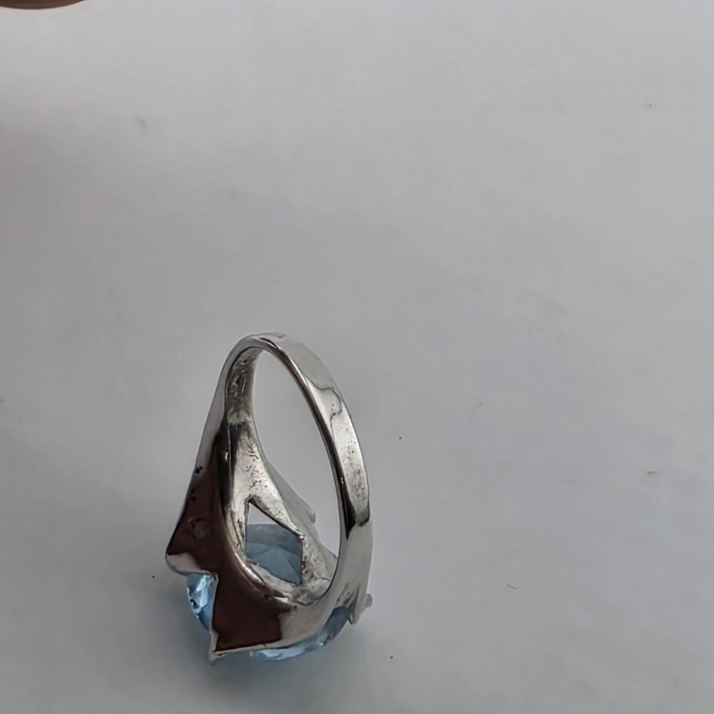 Silver Tone Ring Large Blue Stone Statement Size 5 Fashion Jewelry
