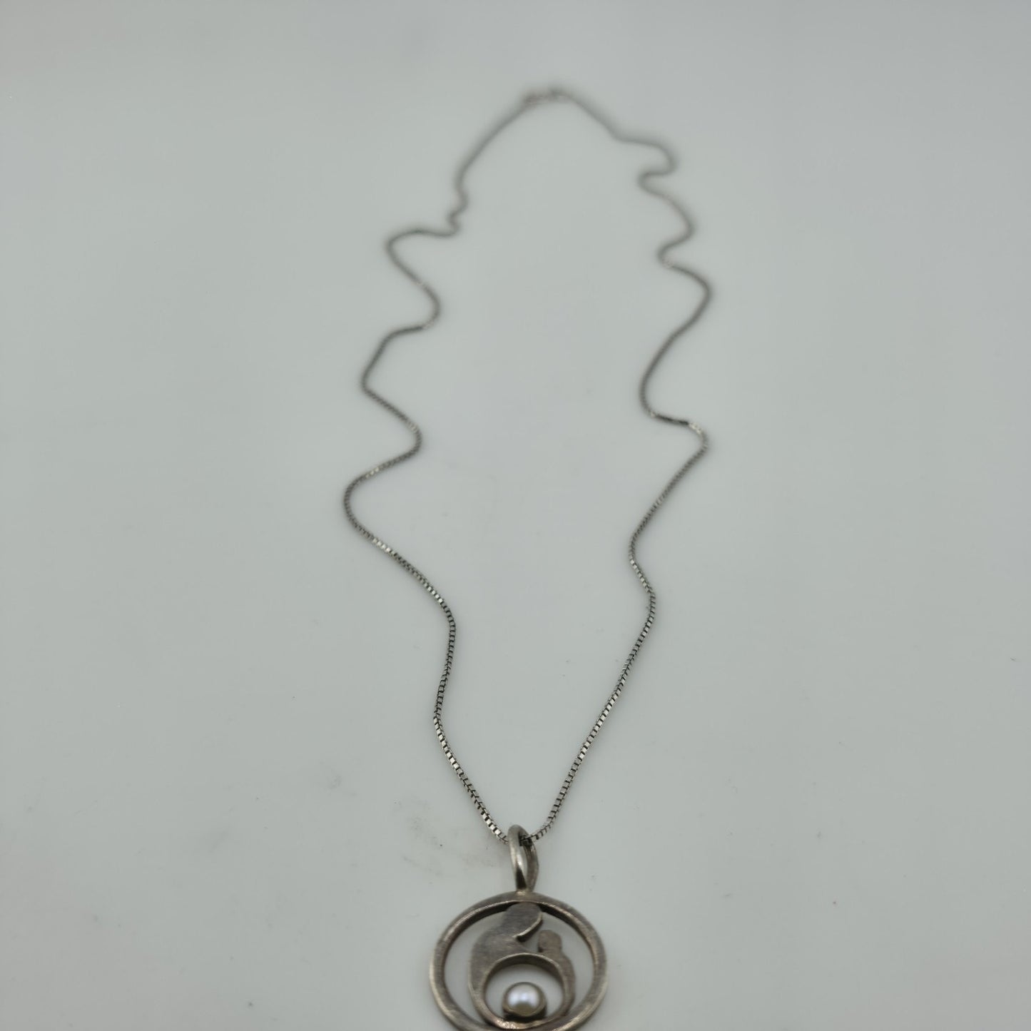 Sterling Silver 925 Mother & Child Pendant Necklace Pearl Charm 20in