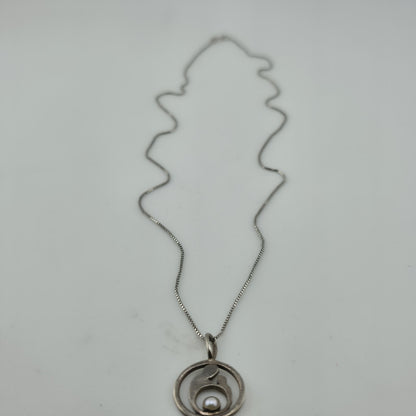 Sterling Silver 925 Mother & Child Pendant Necklace Pearl Charm 20in