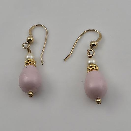 VINTAGE PIERCED EARRINGS pink lavender Beads DANGLES GOLD FILLED WIRES