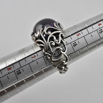 PANDORA Regal Dazzling Beauty Purple CZ Cabochon Sterling Silver Ring Sz 6