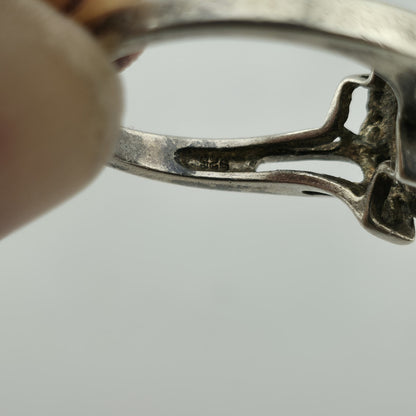 Sterling Silver 925 marquise cut Pink Stone Ring CZ Accents Size 8.75