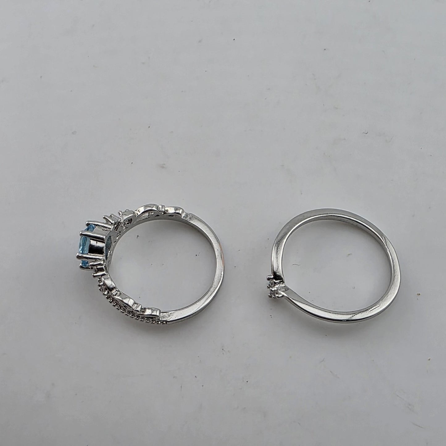 Silver Tone Blue Stone Tiara Ring Set 2 Pcs Size 7 New Cute Fashion costume