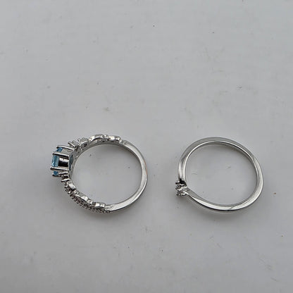 Silver Tone Blue Stone Tiara Ring Set 2 Pcs Size 7 New Cute Fashion costume
