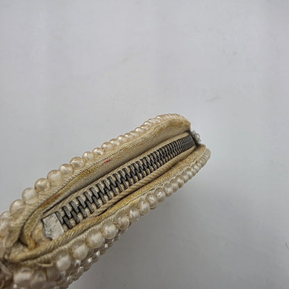 Vintage Faux Pearl Beaded Coin Purse Paris eiffel tower 1950s Bag Clutch 4x3