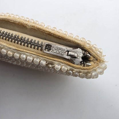 Vintage Faux Pearl Beaded Coin Purse Paris eiffel tower 1950s Bag Clutch 4x3