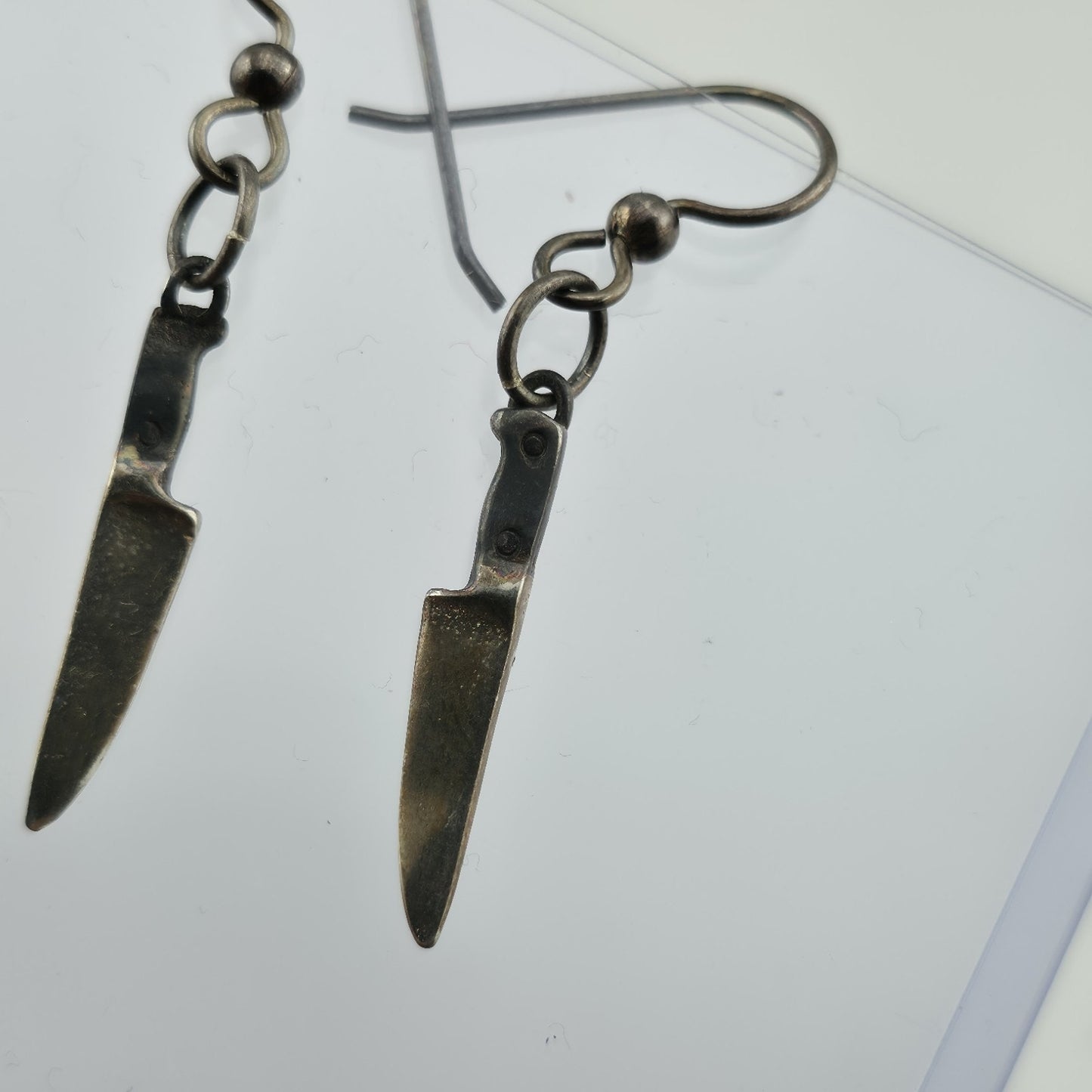 Vintage Sterling Silver Knife Dangle Earrings Unique Mini Blade Drop