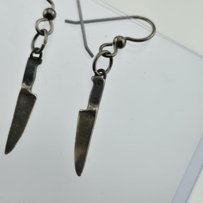 Vintage Sterling Silver Knife Dangle Earrings Unique Mini Blade Drop