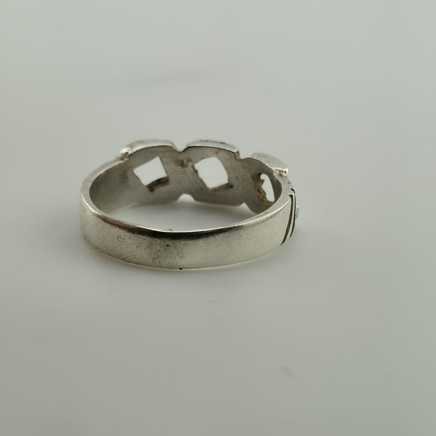 925 Sterling Silver 18K Gold Cuban Link Ring Sz 6.5 Two Tone Chain Band Unisex