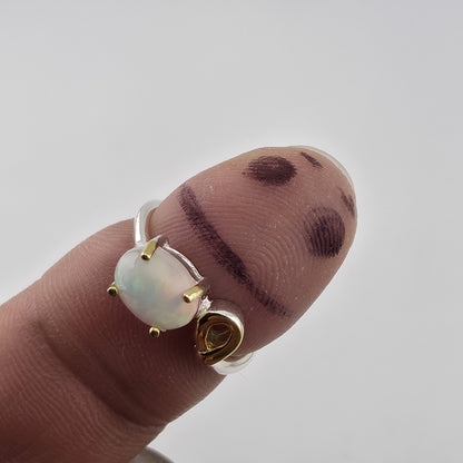 Natural Opal Ring 925 Sterling Silver Unique Gold Accent Size 5.25 Jewelry