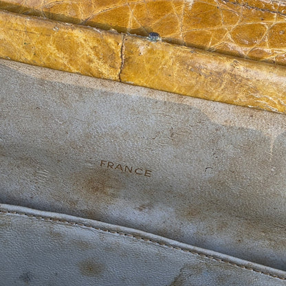 Vintage Saks Fifth Avenue Yellow Exotic Leather Handbag 1950s France Mid Century
