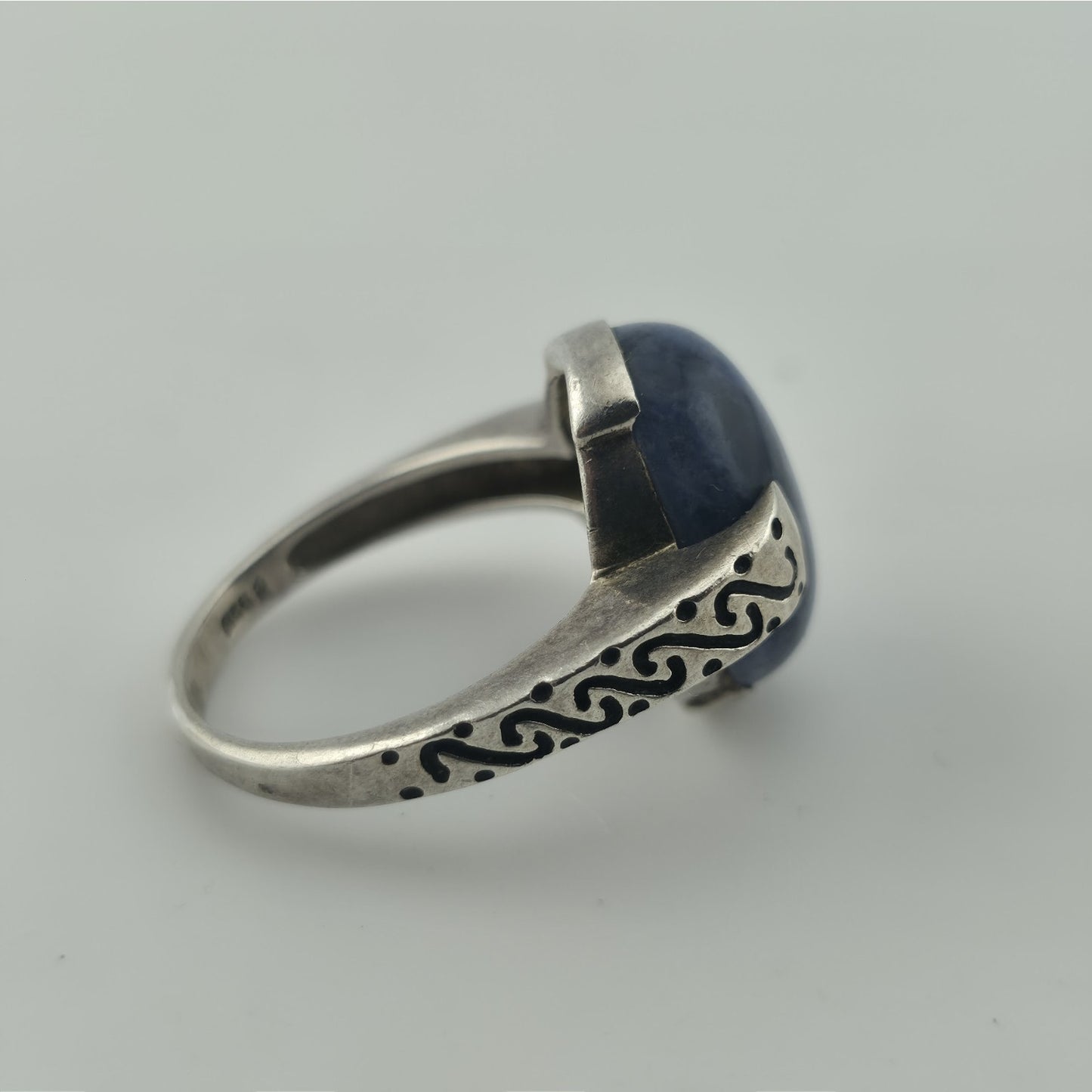 Vintage 925 Sterling Silver Sodalite Cabochon Statement Ring Size 8 Jewelry