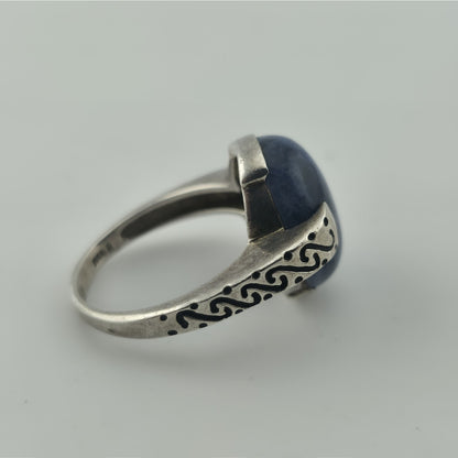 Vintage 925 Sterling Silver Sodalite Cabochon Statement Ring Size 8 Jewelry