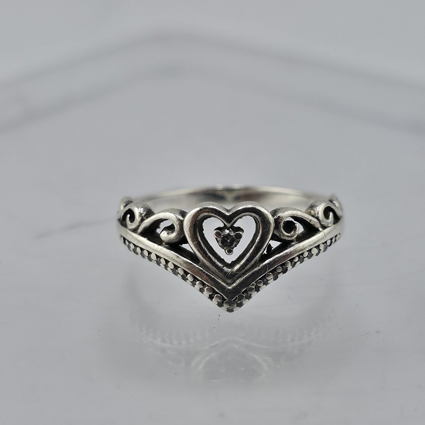 Sterling Silver Princess Tiara Crown Ring Heart Size 7.5