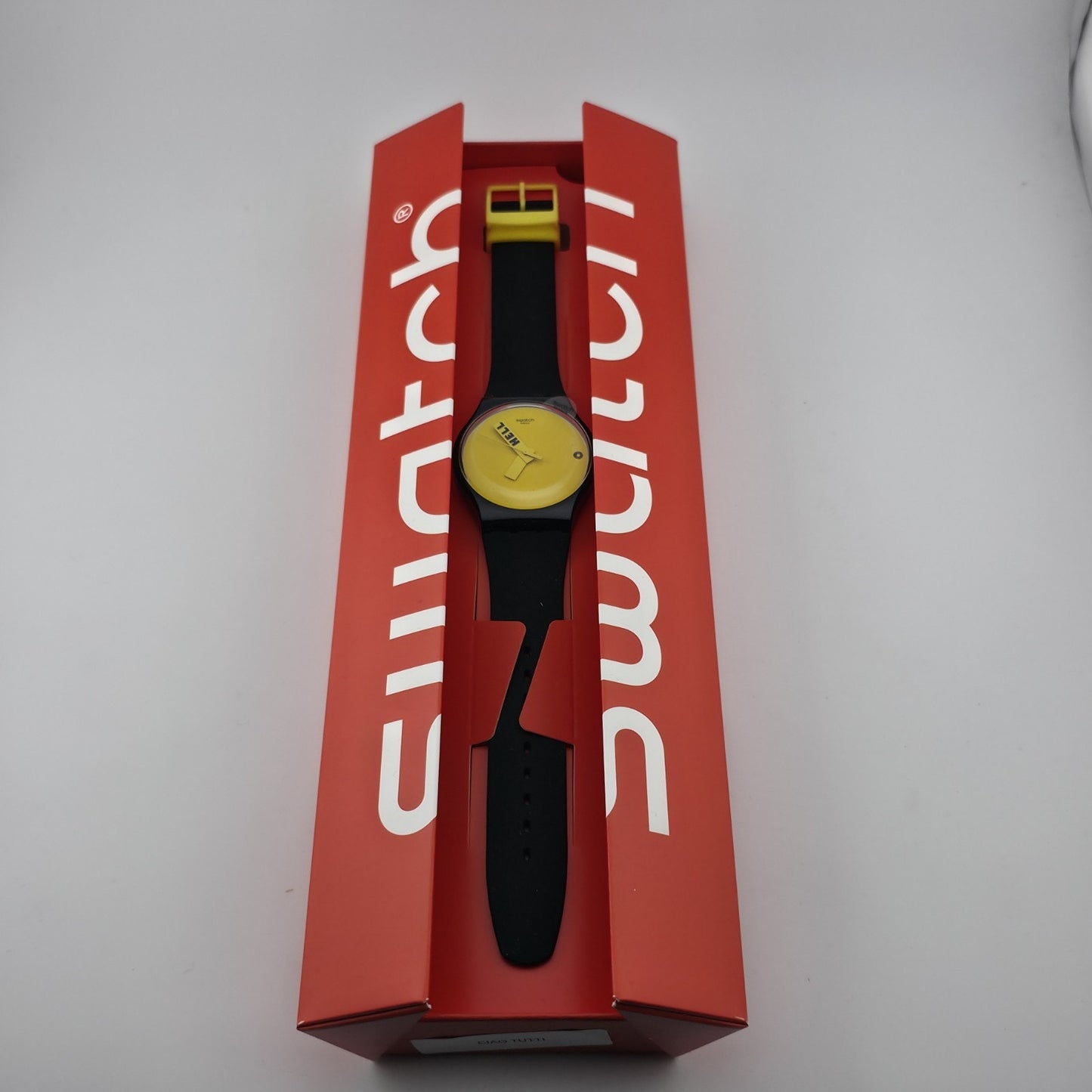 Swatch Ciao Tutti SUOB120 Black Yellow Swiss Watch 41mm New In Box NOS Rare