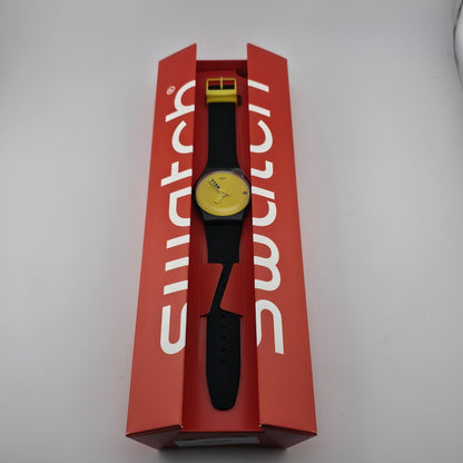 Swatch Ciao Tutti SUOB120 Black Yellow Swiss Watch 41mm New In Box NOS Rare