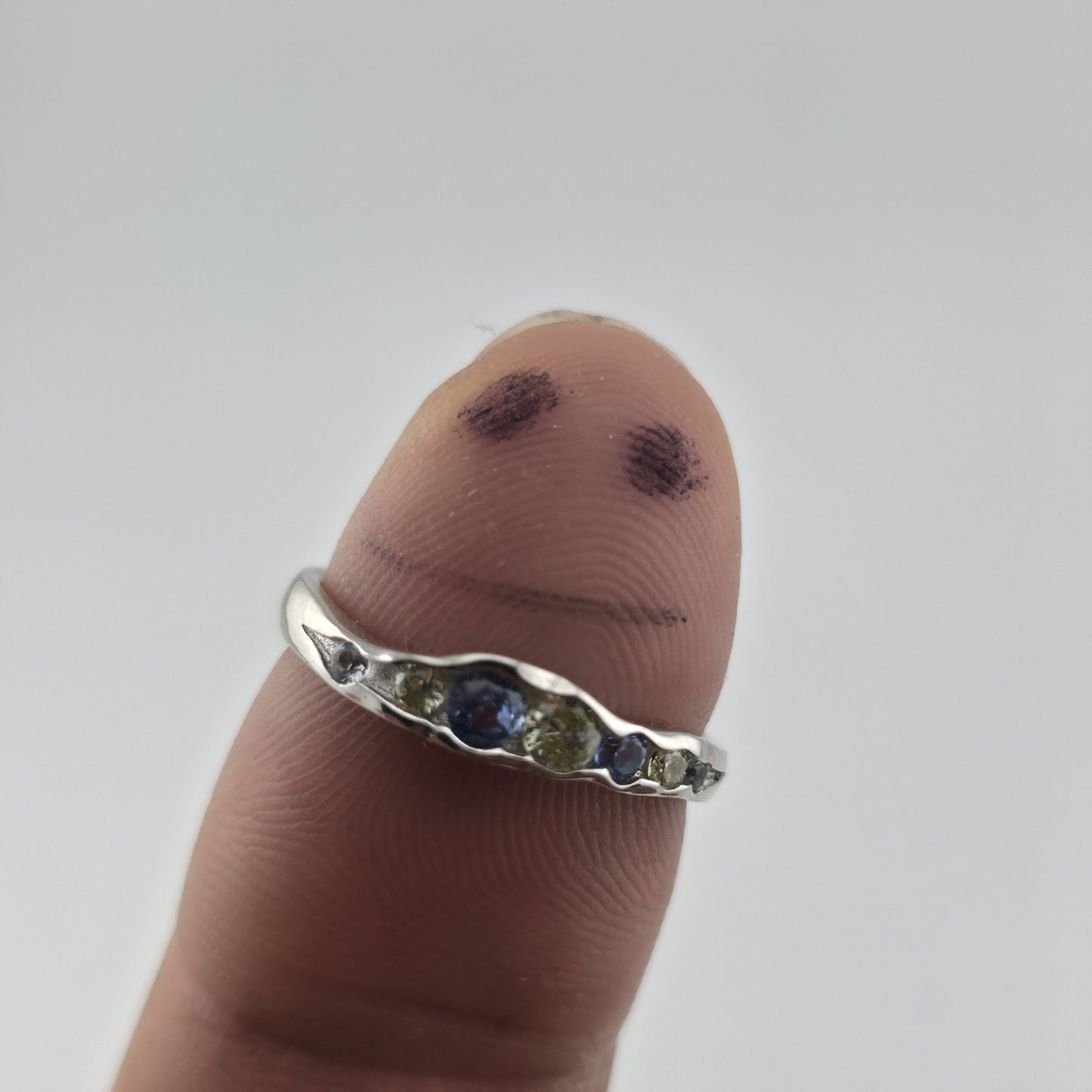 S925 Sterling Silver Organic Size 7 Adjustable Blue Purple Zircon Ring