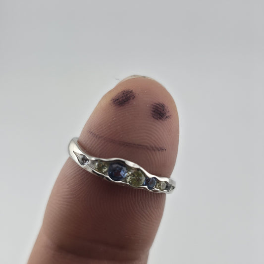 S925 Sterling Silver Organic Size 7 Adjustable Blue Purple Zircon Ring