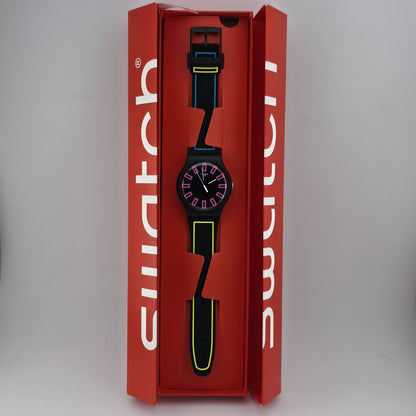 NEW Swatch Around The Strap Black Neon Watch SUOB146 Unisex