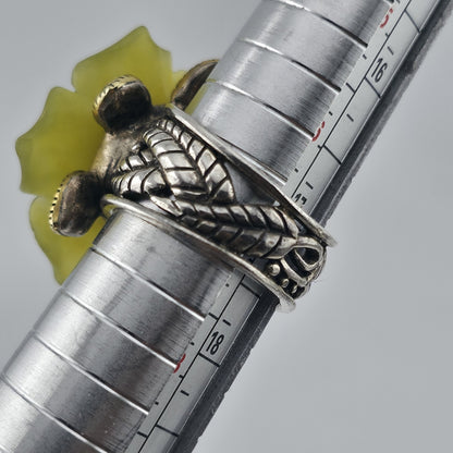 Sterling Silver Bronze Flower Ring Size 7 Yellow Floral Turquoise Cabochon 925