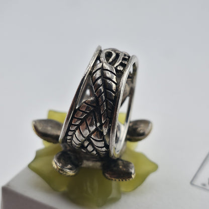 Sterling Silver Bronze Flower Ring Size 7 Yellow Floral Turquoise Cabochon 925