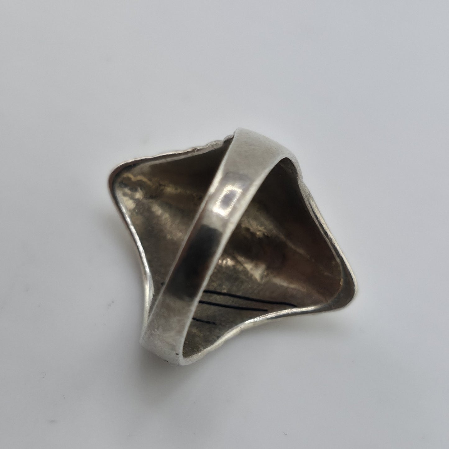 Sterling Silver Size 9 Modern Ribbed Fan Statement Ring 925 Mcm