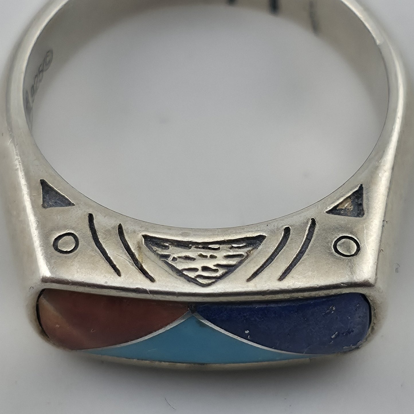 Carolyn Pollack Relios Sterling Silver Inlay Ring Size 7 Lapis Turquoise Coral