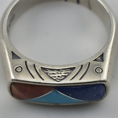 Carolyn Pollack Relios Sterling Silver Inlay Ring Size 7 Lapis Turquoise Coral