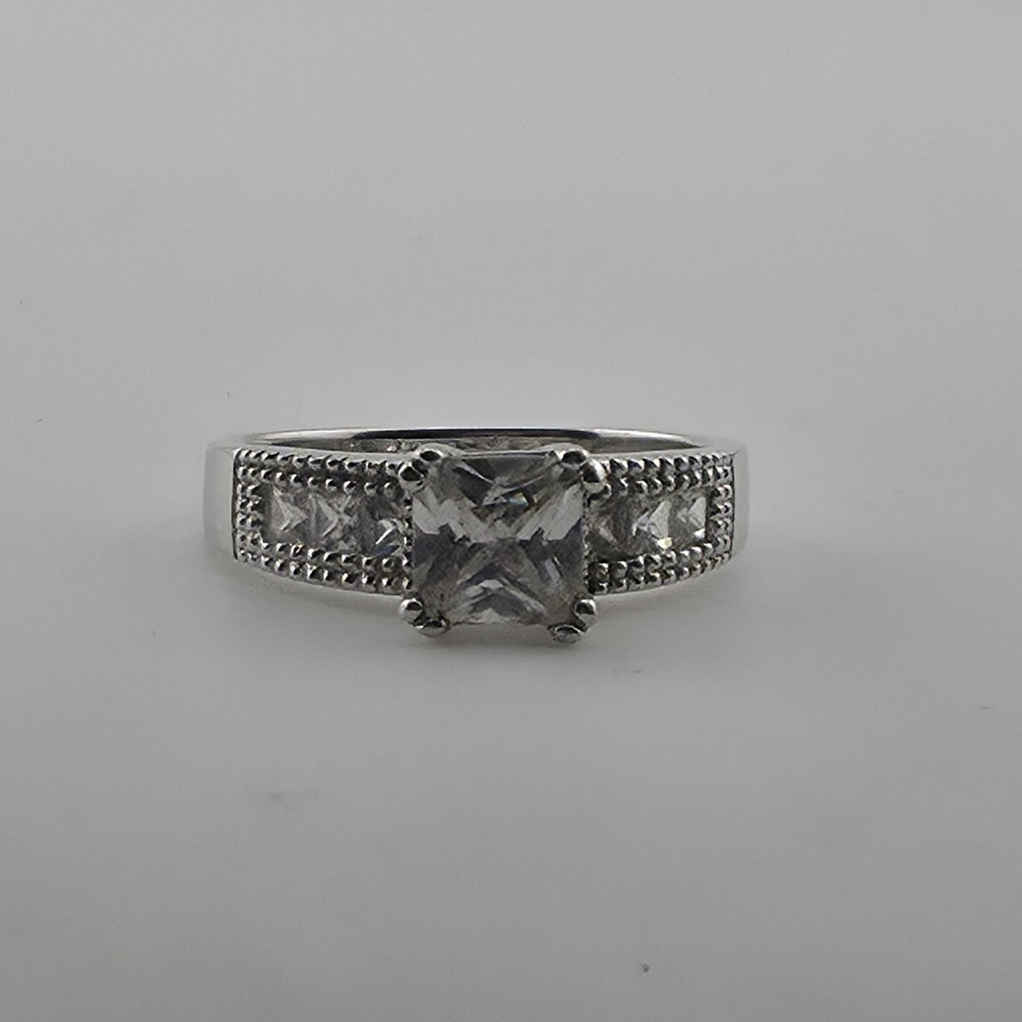 Sterling Silver Princess Cut CZ Ring Size 9.75 Wedding Engagement Jewelry