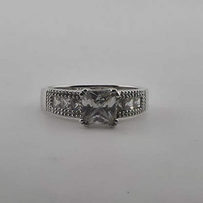 Sterling Silver Princess Cut CZ Ring Size 9.75 Wedding Engagement Jewelry