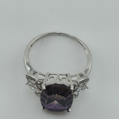 Sterling Silver 925 Ametrine Ring Size 9.25 Cushion Cut Purple Yellow Stone