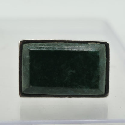 Vintage 950 Silver Green Stone Modernist Statement Ring Size 8.25