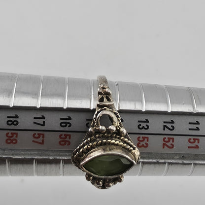 Vintage Sterling Silver 925 Green Stone Ring Marquise Filigree Size 7 Jewelry