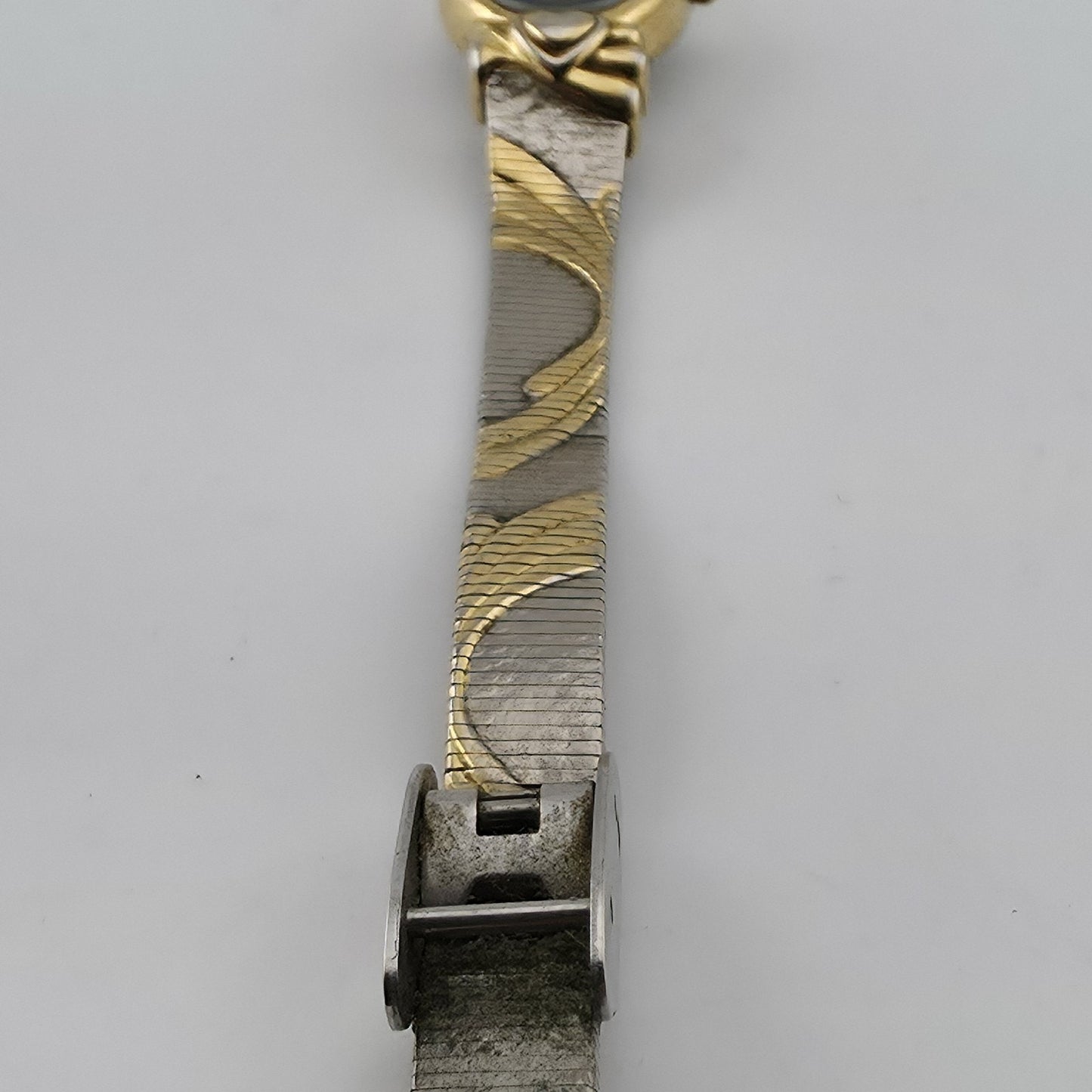 Vintage Elgin Diamond Quartz Ladies Watch Black Dial Two Tone Bracelet Working