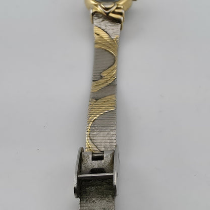 Vintage Elgin Diamond Quartz Ladies Watch Black Dial Two Tone Bracelet Working