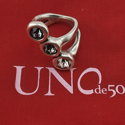 UNOde50 Sterling Silver Triple Crystal Ring Size 6.25 handmade Spain Alterego