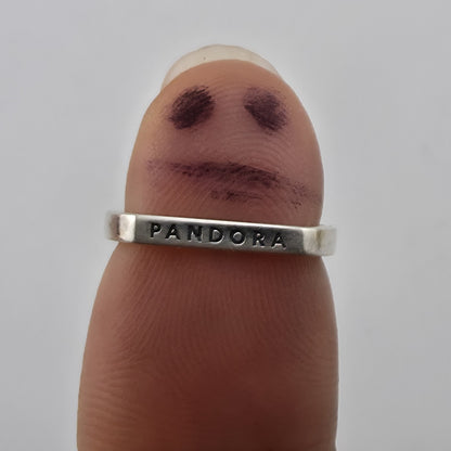 Pandora sterling silver logo bar stacking ring with a geometric design New 925