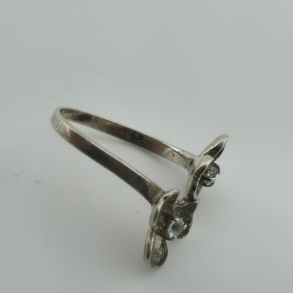 Sterling Silver Flower Ring Clear Stone Double Blossom 5.5 Vintage Patina 925