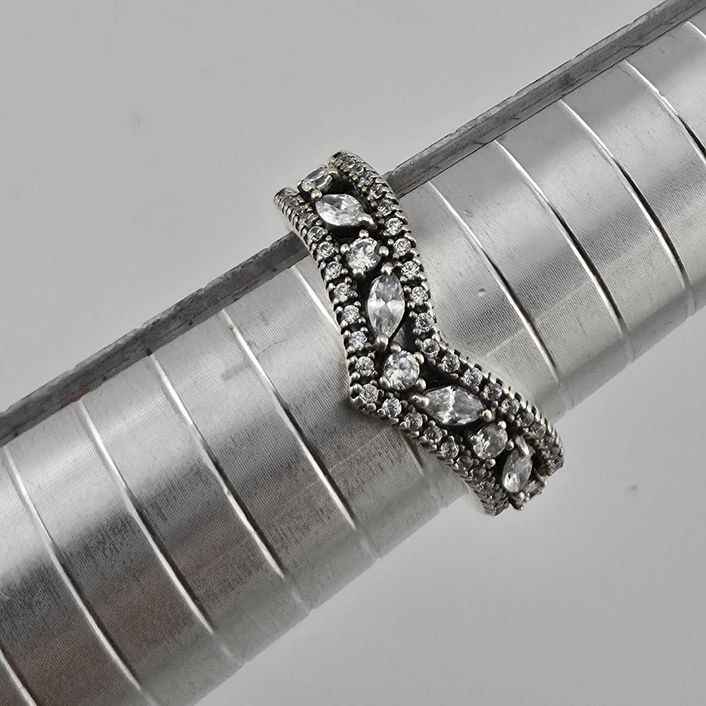Pandora Sparkling Marquise Double Wishbone Ring Sterling Silver Size 8.5 Retired