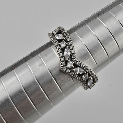 Pandora Sparkling Marquise Double Wishbone Ring Sterling Silver Size 8.5 Retired