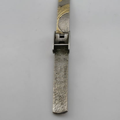 Vintage Elgin Diamond Quartz Ladies Watch Black Dial Two Tone Bracelet Working